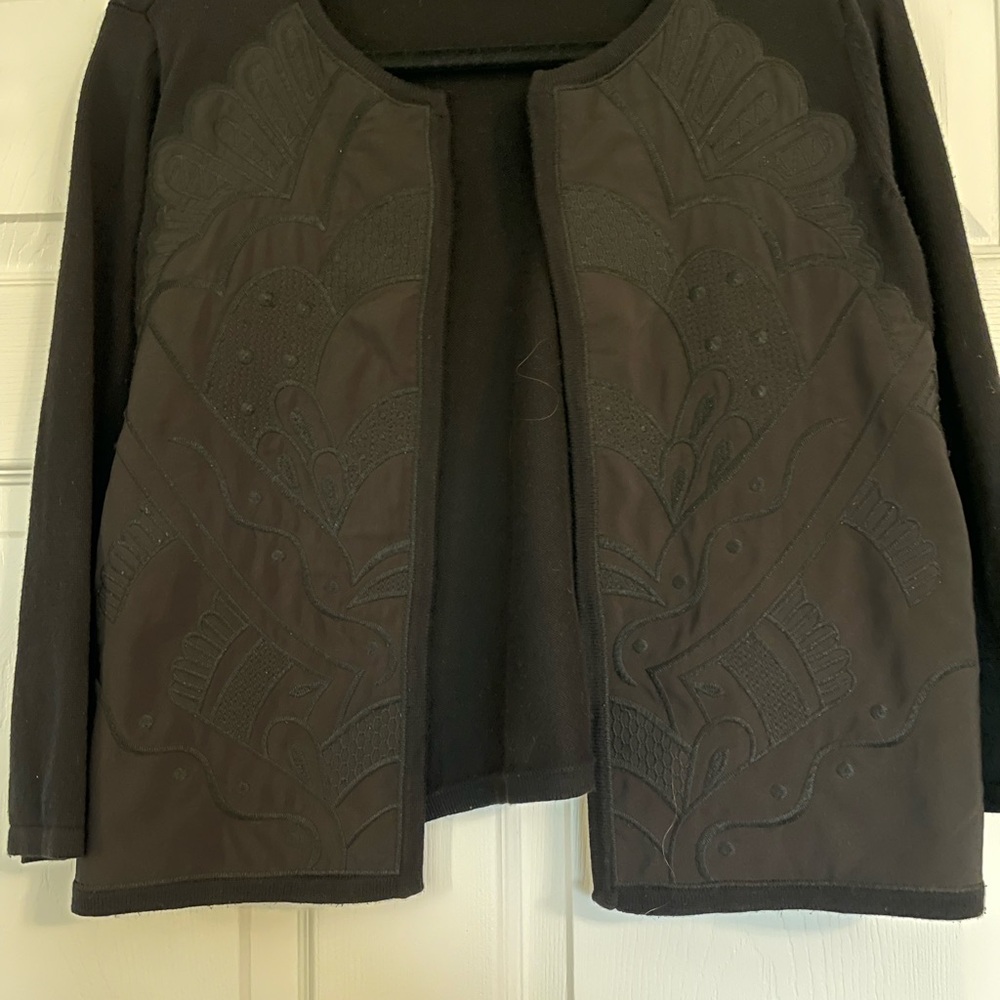 Chico's Elegant Black Embroidered‎ Open Cardigan Size 1